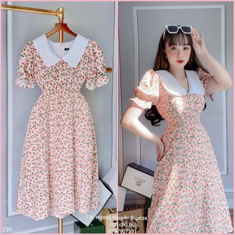 55-90kg Bigsize ĐẦM HOA NHÍ CỔ SEN TIỂU THƯ