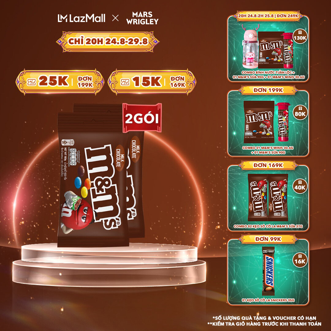 Combo 2 gói kẹo sô cô la sữa m&m's gói 180g