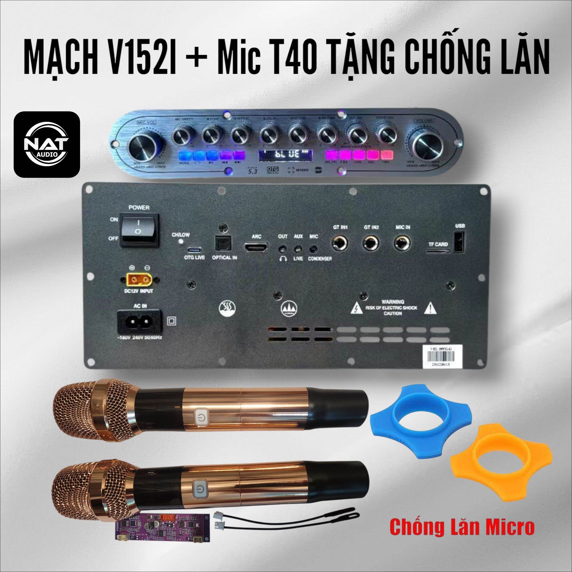 Mạch loa kéo Xách tay V152L 2 kênh 300W kèm micro chọn lọc tặng chống lăn
