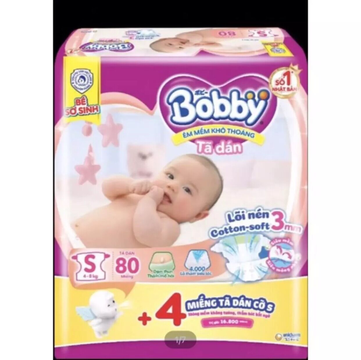 Tã dán sơ sinh Bobby XS72, S56, S80 mới