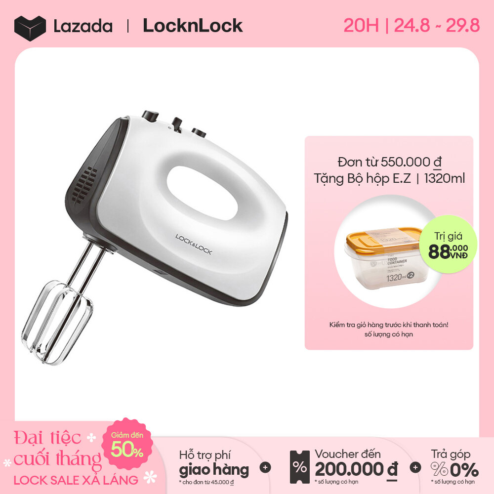 EJM501BLK - Máy Đánh Trứng Lock&Lock 300W, 5 tốc độ đánh ,2 bộ que Đánh trứng/Nhào bột/Đánh kem Hàng chính hãng - BH 2 năm