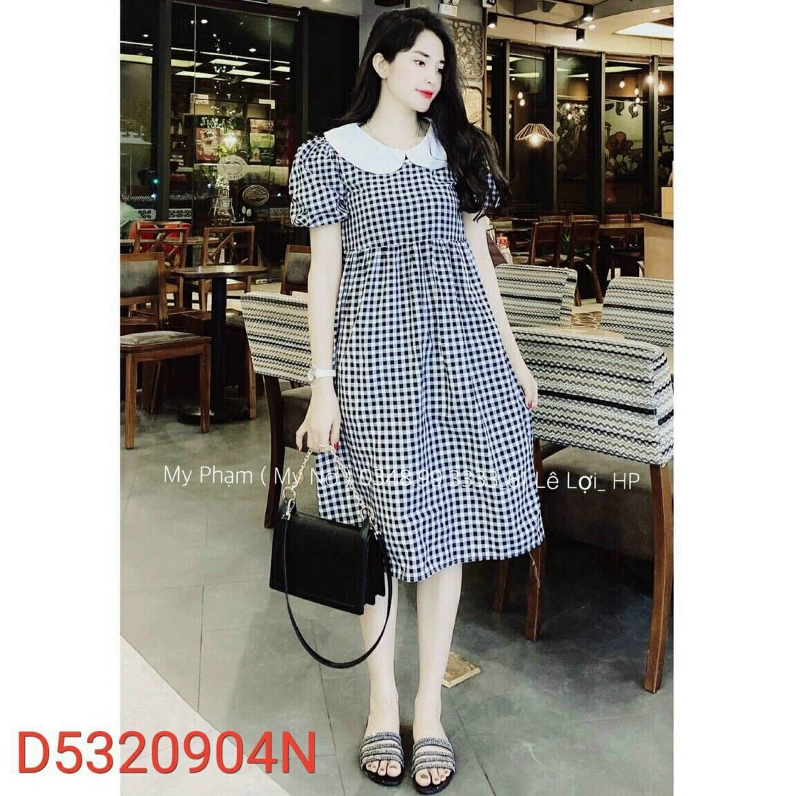[HCM]Đầm babydoll caro cổ bèo dễ thương