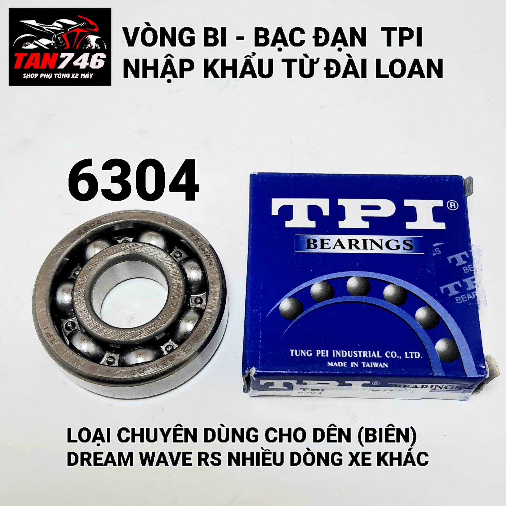 Vòng bi, bạc đạn 6304 sản phẩm chính hãng TPI được nhập khẩu chính ngạch từ Đài Loan. Vòng bi lắp cho dên hay còn gọi là biên xe gắn máy. Và cũng có thể ứng dụng vào các ngành khác.