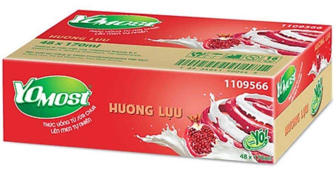 Yomost - Sữa chua uống hương Lựu có code Free fire thùng 48 hộp x 170ml/ hộp