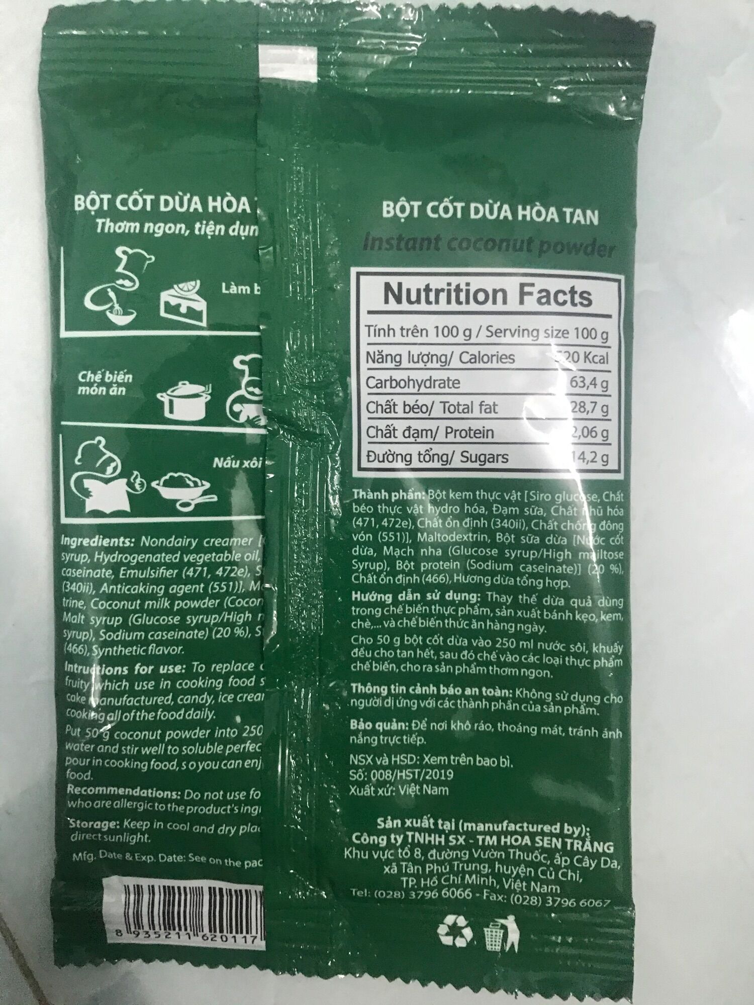 Bột cốt dừa hoà tan gói 50gr