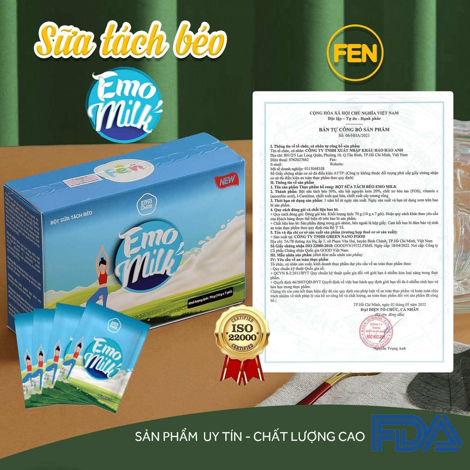 BỘT SỮA TÁCH BÉO EMO MILK 1 Hộp giảm cân cấp tốc[ kèm quà xinh -CHE TÊN SẢN PHẨM]