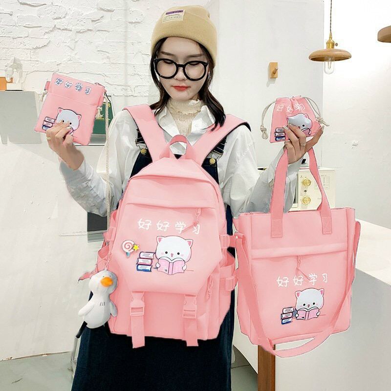 Set balo 4 món mèo đọc sách