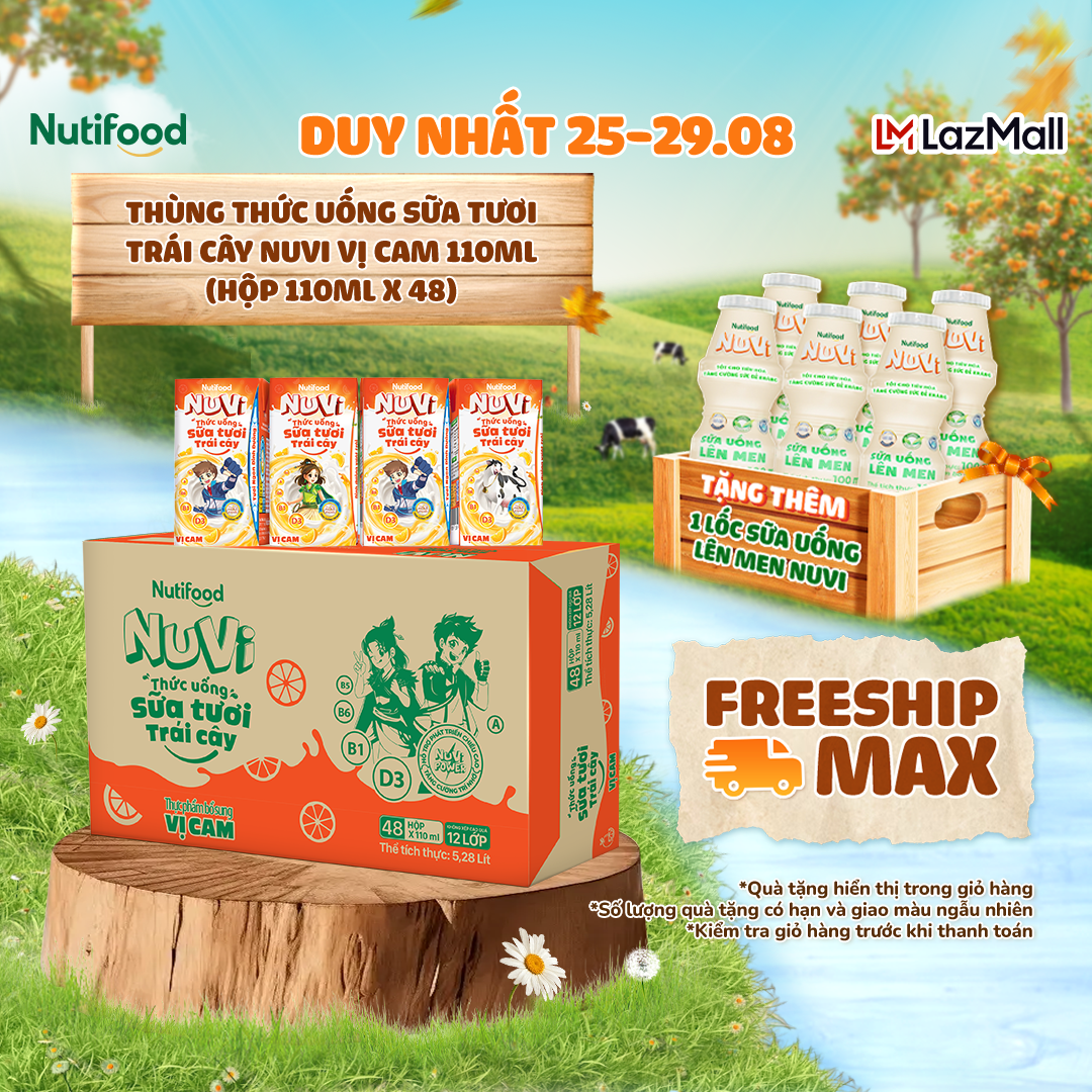 Thùng sữa tươi trái cây tươi nuvi vị cam 110ml - tăng cường chiều cao, phát triển trí não