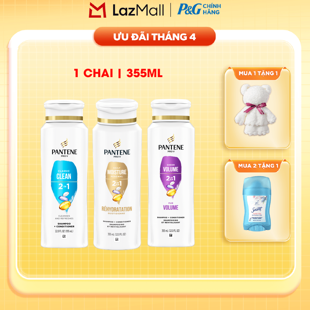Dầu Gội Xả PANTENE Nhập Khẩu Mỹ 2IN1 Hương Classic Clean/ Sheer Volume/ Moisture Renewal Chai 355ML