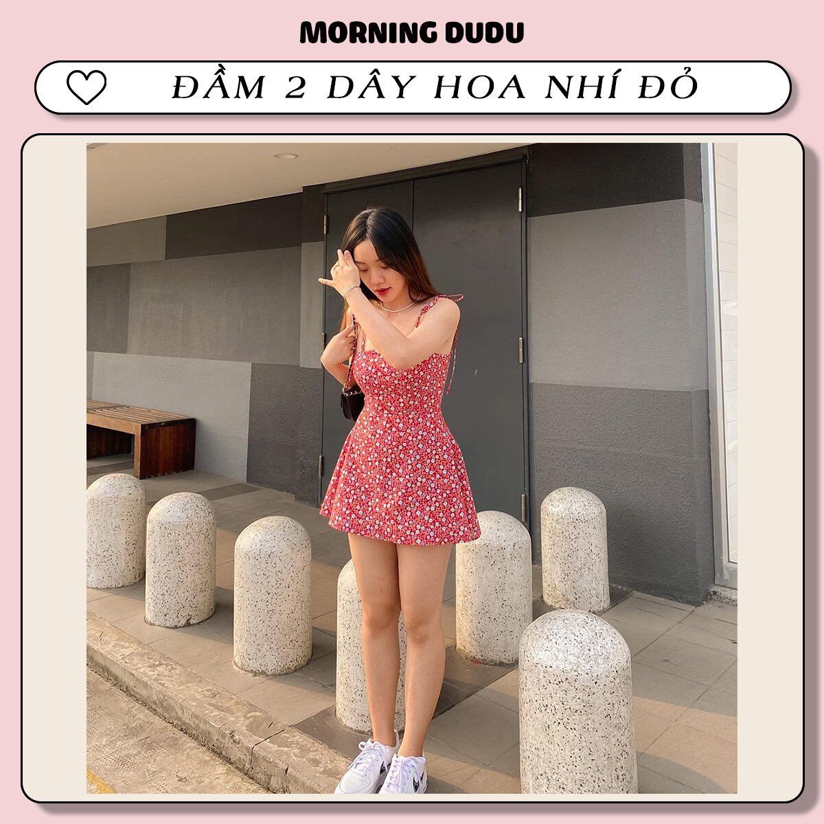 Đầm 2 dây đỏ hoa nhí