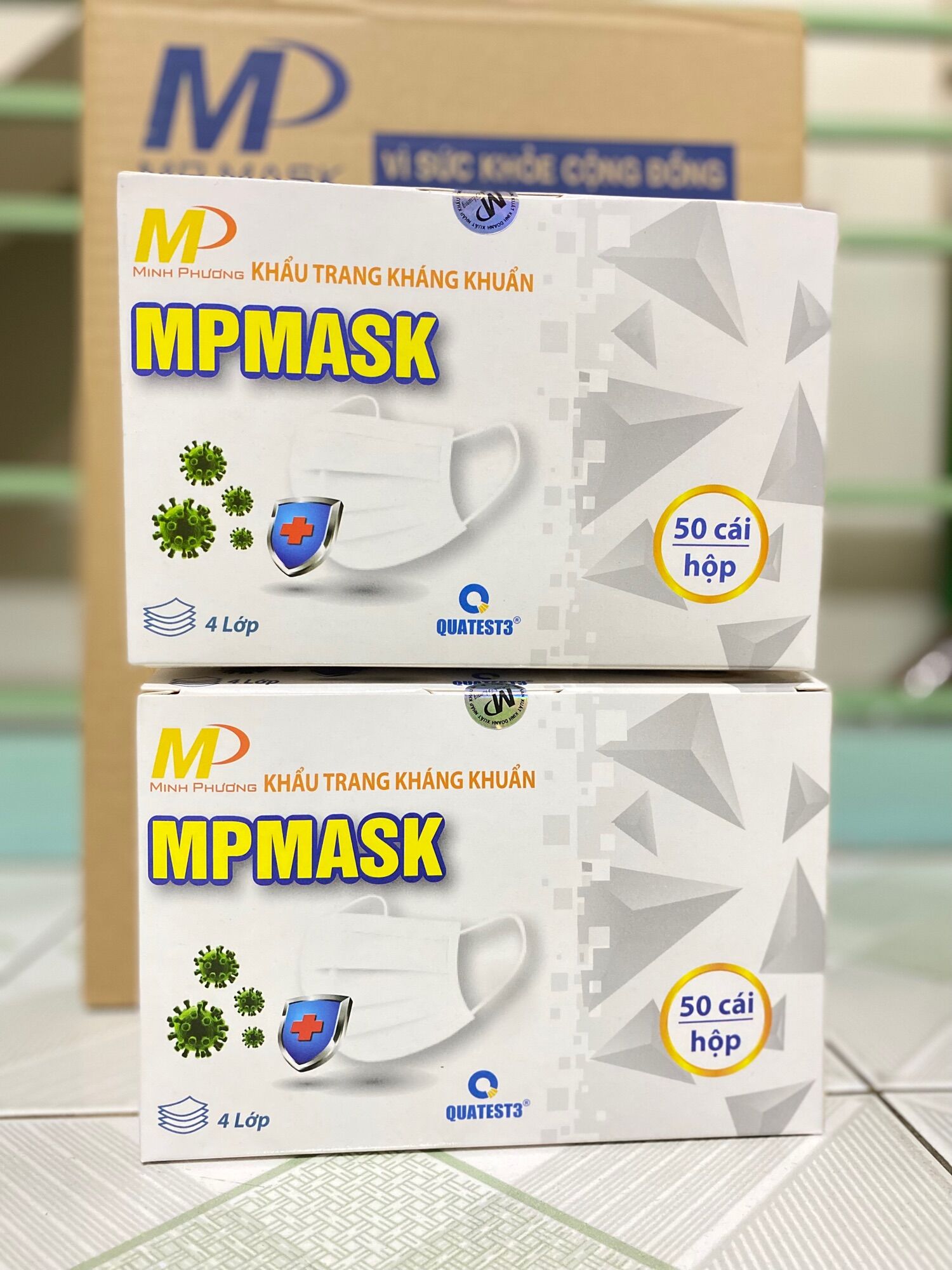 Khẩu trang y tế 4 lớp, kf94 minh phương mp mask- 3 màu trắng, xanh, xám