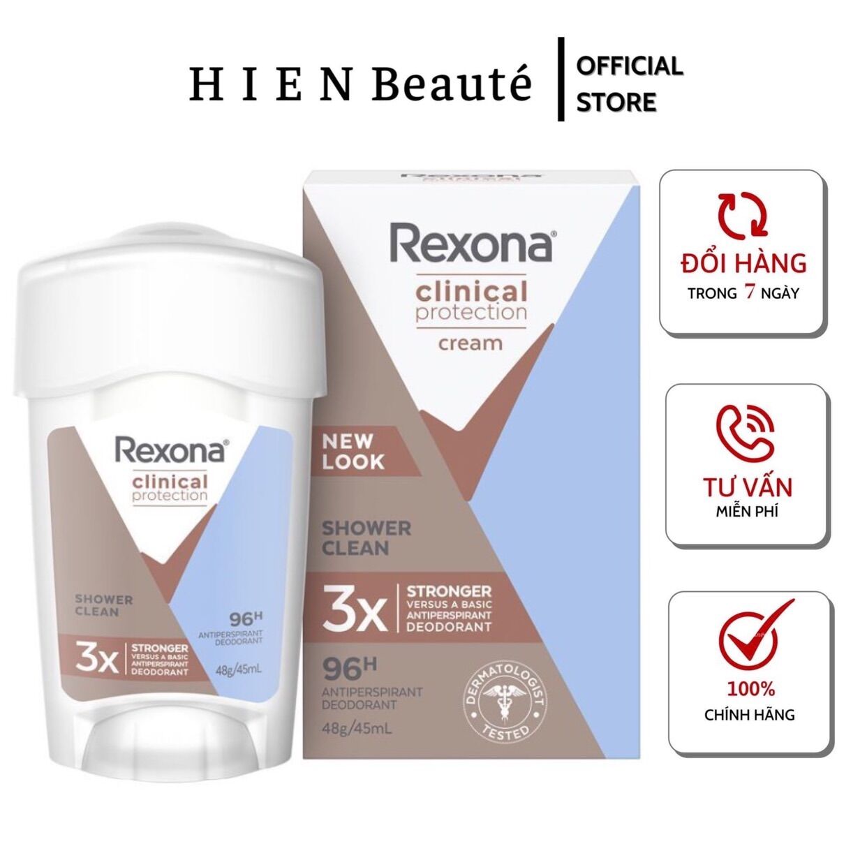 Sáp Khử Mùi Rexona Clinical Protection Shower Clean 96H 48g