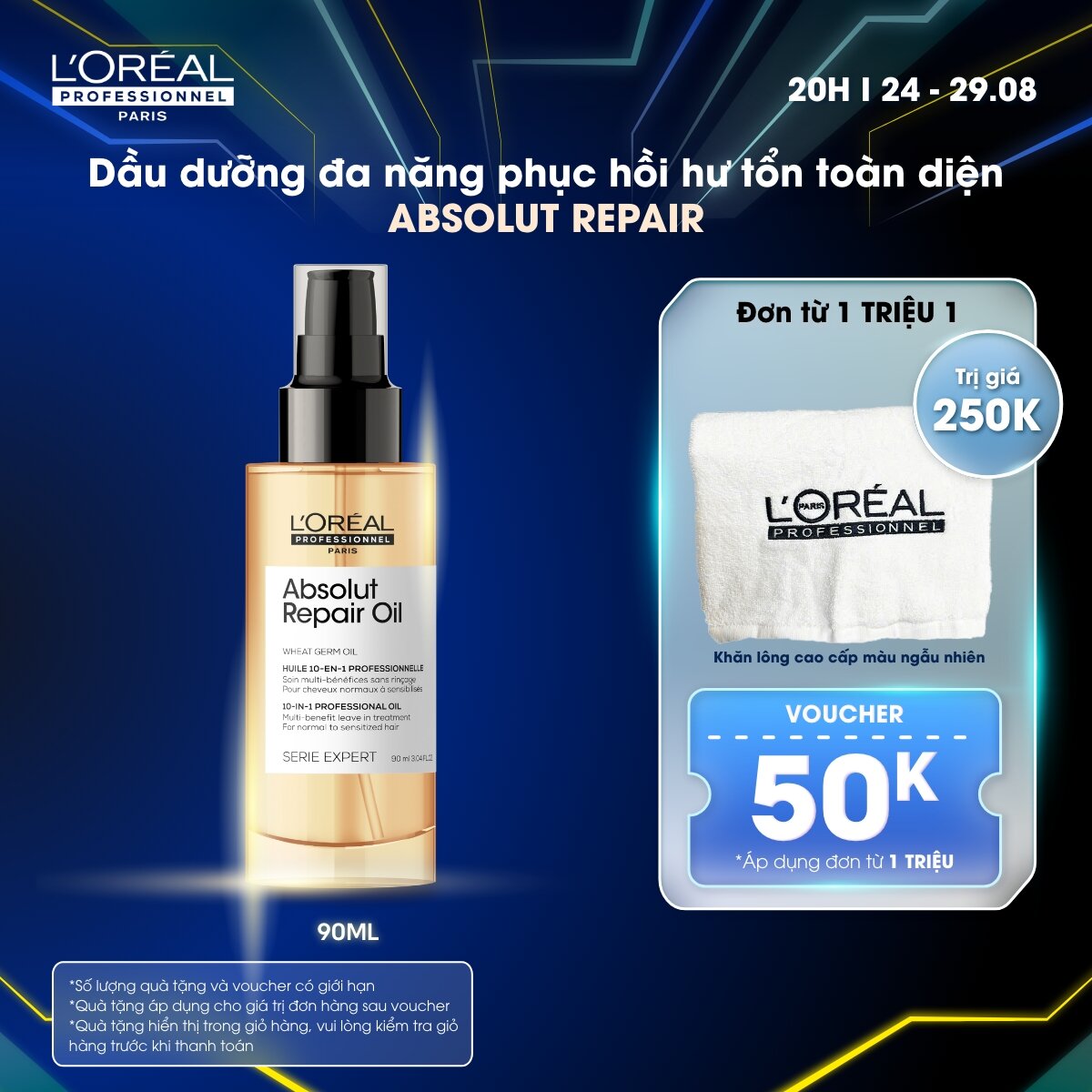 Tinh dầu dưỡng tóc đa năng 10 trong 1 phục hồi hư tổn toàn diện L'Oréal Professionnel Serie Expert Absolut Repair Oil 90ml - Dành cho tóc khô xơ, hư tổn