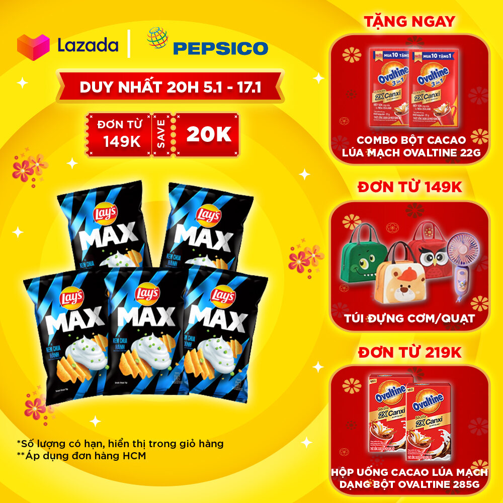 [Deal Tết 2025 tặng Ovaltine] Combo 5 Lays MAX vị Kem Chua Hành 125G