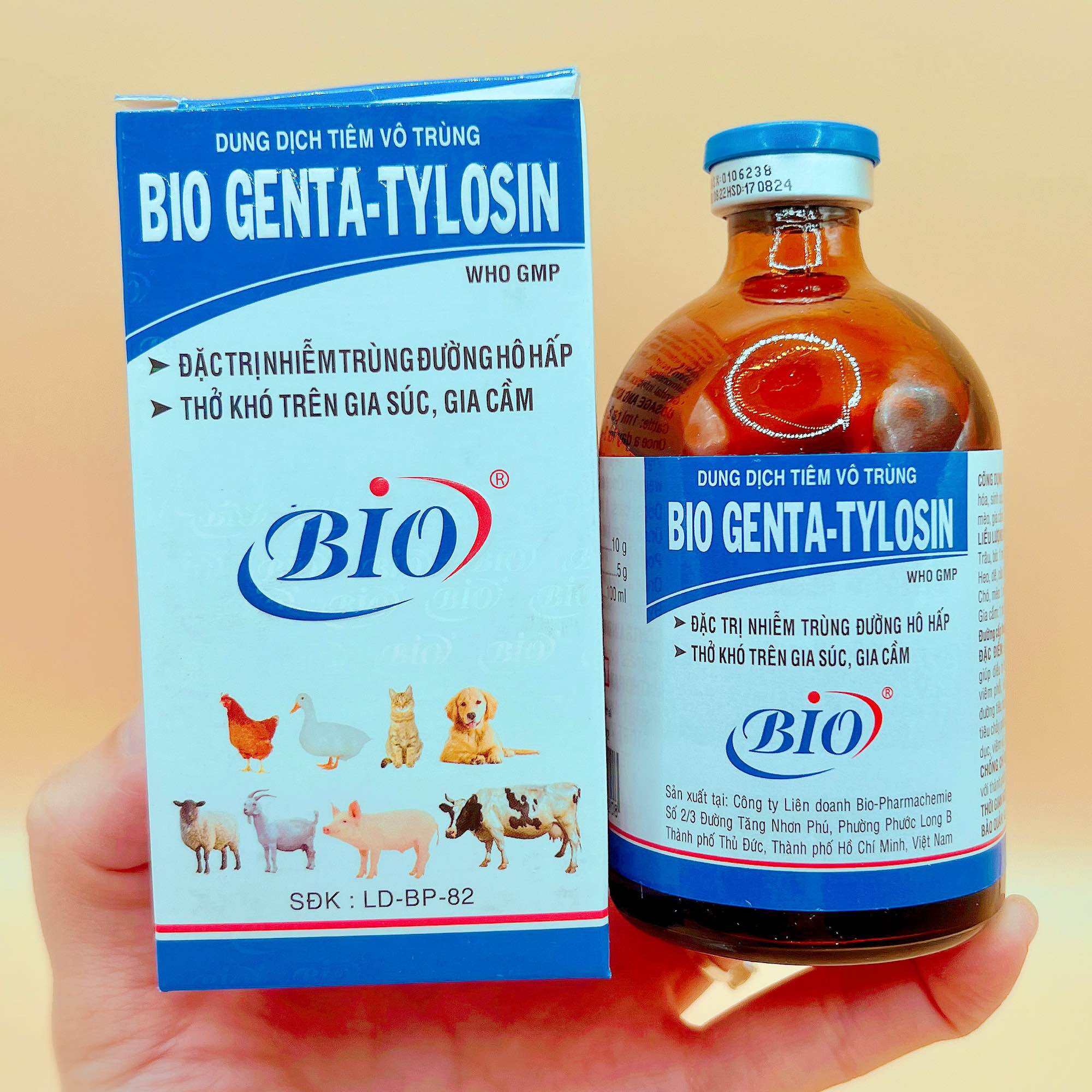 Bio Genta-Tylosin 100ml trị hô hấp khò khè sổ mũi viêm phổi gia cầm gia súc thú cưng (bio gentatylos