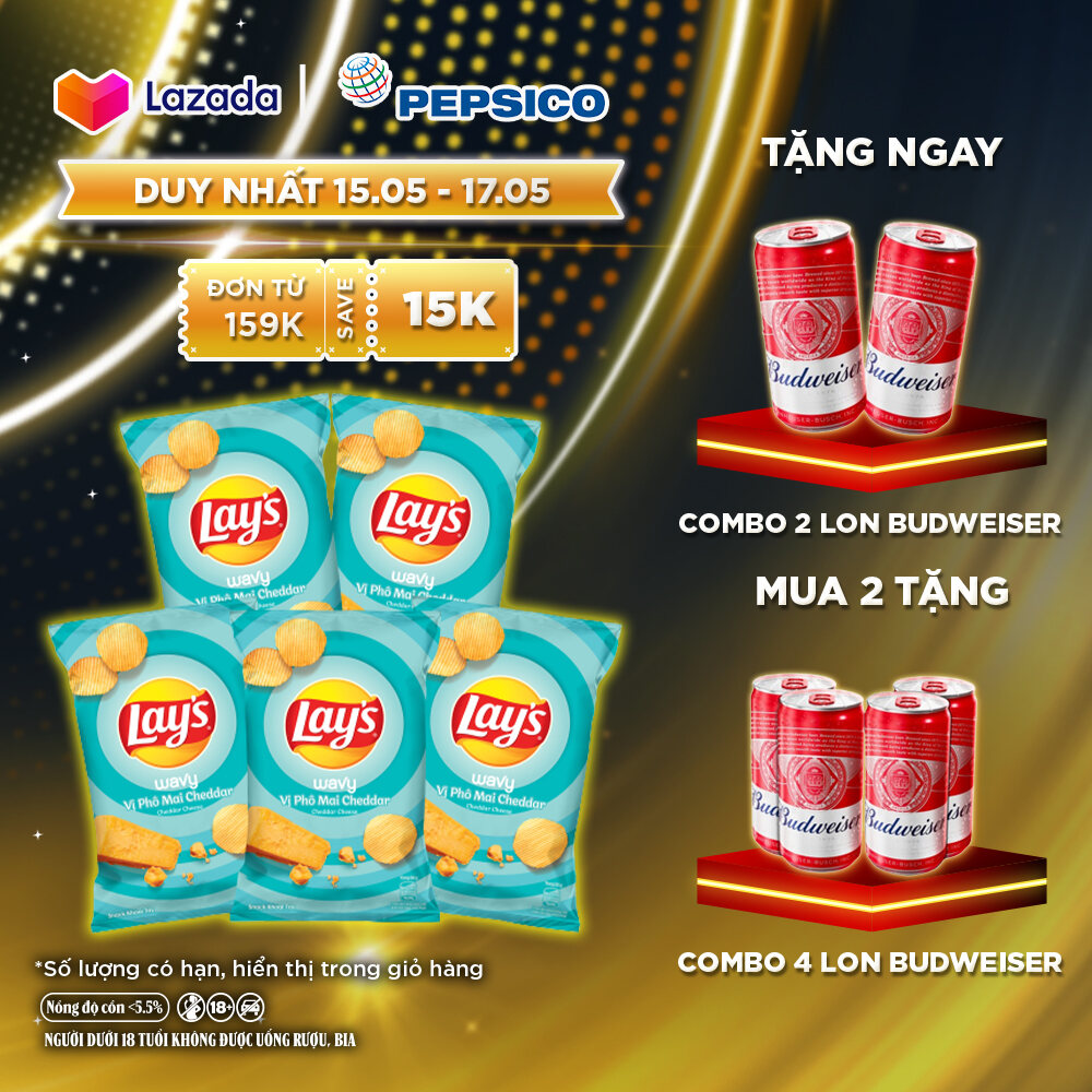 [DUY NHẤT 15.5-17.5] Combo 5 gói Snack Khoai Tây Lay’s Wavy Vị Phô Mai Cheddar (5 x 90g/gói)