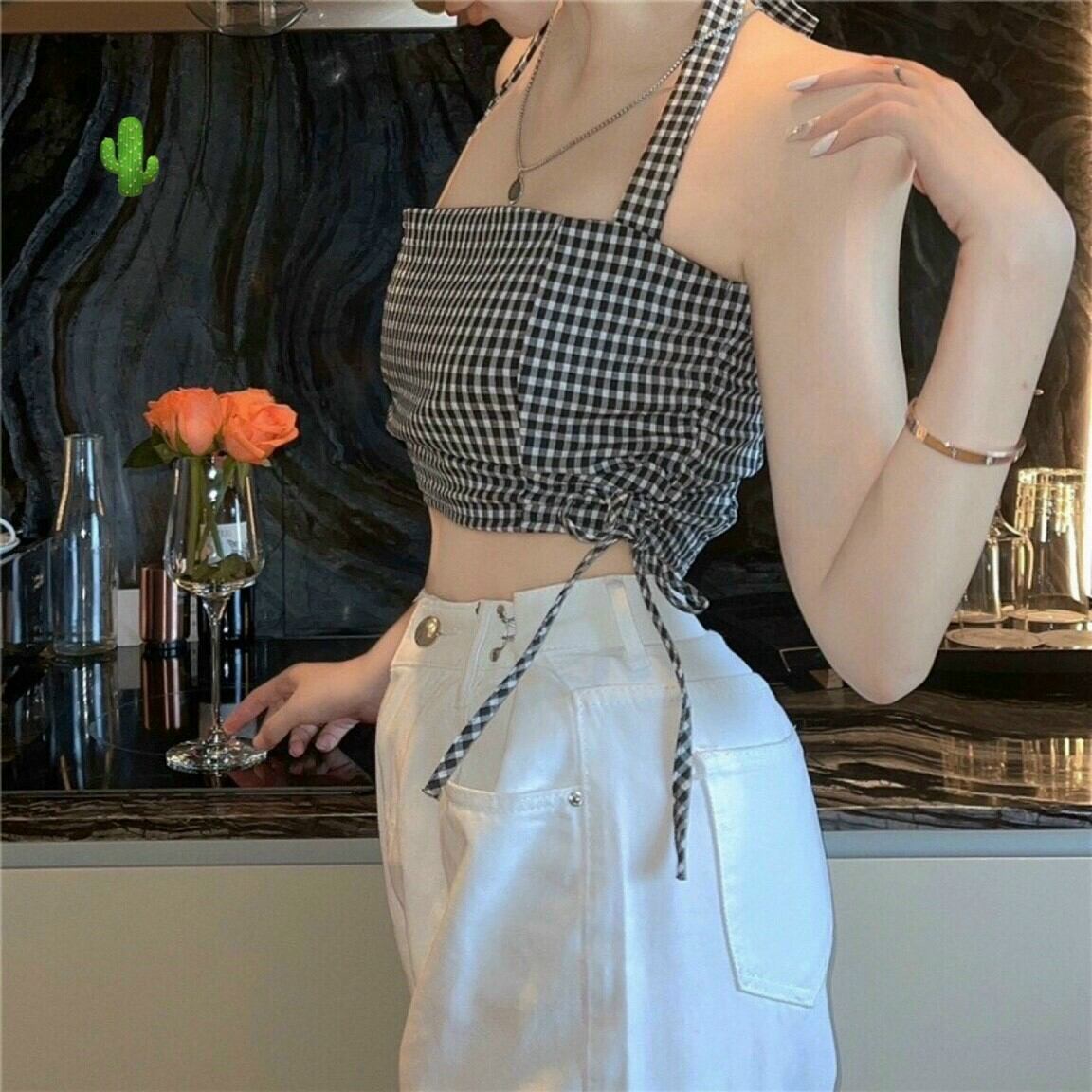 ÁO HAI DÂY CARO BẢN TO CÓ MÚT