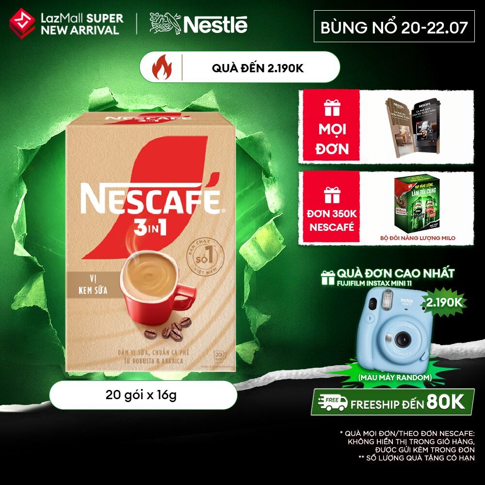 [FREESHIP TOÀN QUỐC] Hộp Cà phê hòa tan NESCAFÉ 3IN1 VỊ KEM SỮA 20 gói ĐẬM VỊ SỮA, CHUẨN CÀ PHÊ