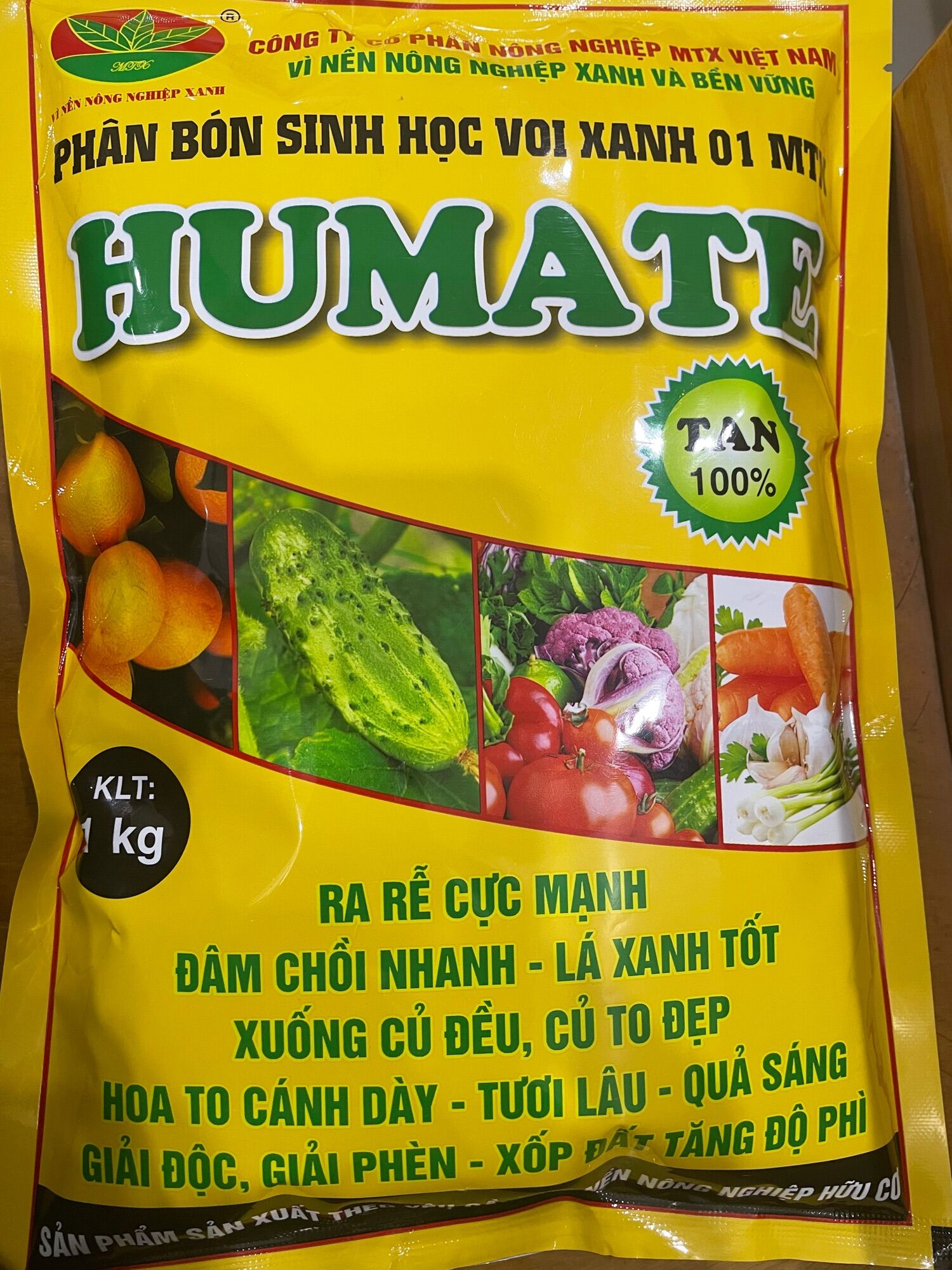 Phân bón sinh học Voi Xanh 01 MTX HUMATE: Ra Rễ Cực Mạnh Bật Chồi Nhanh Lá Xanh To Lá to củ to quả c