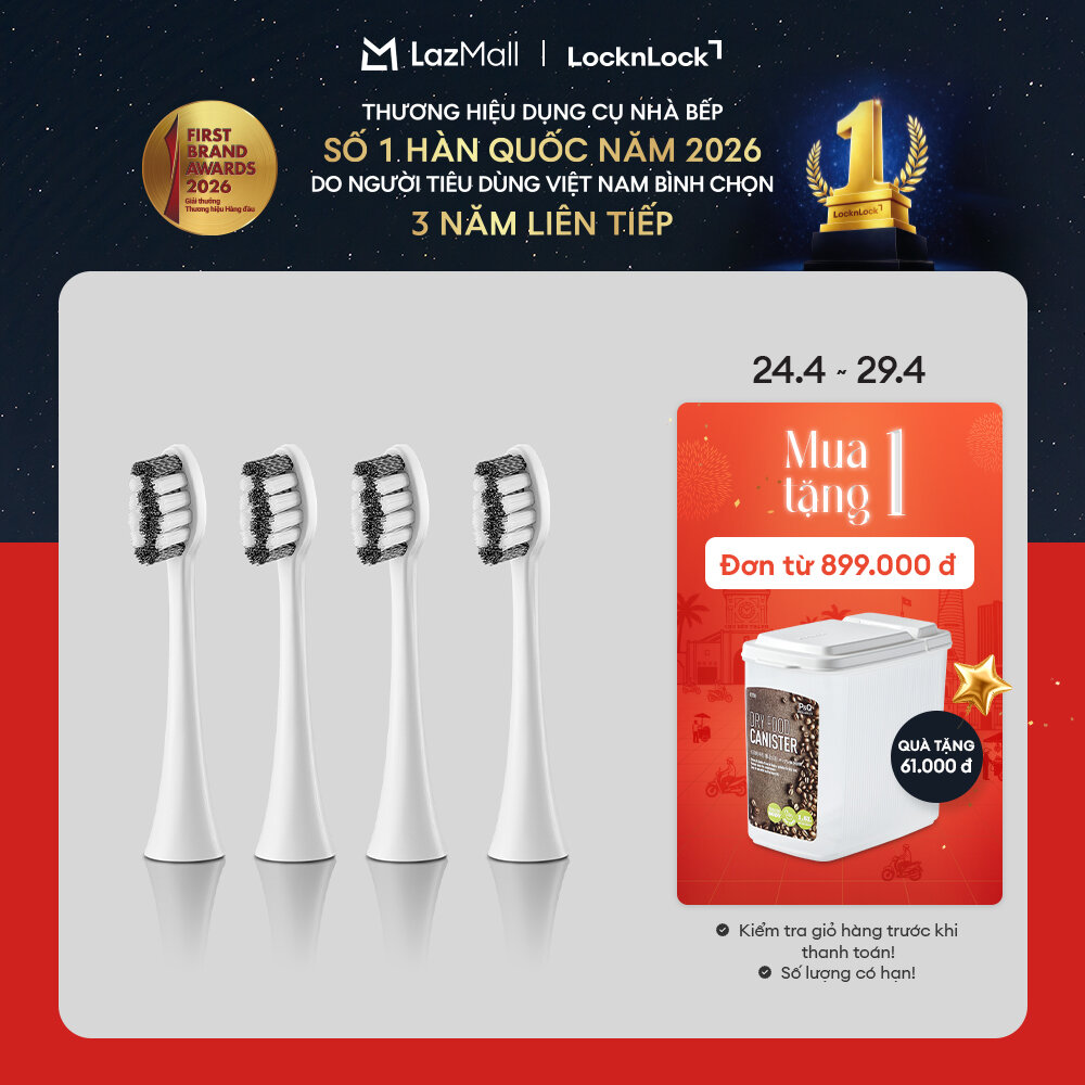 Bộ 4 đầu bàn chải điện thay thế LockLock ENR546 - Dành cho Bàn chải điện LockLock ENR346 - Đen/Trắng