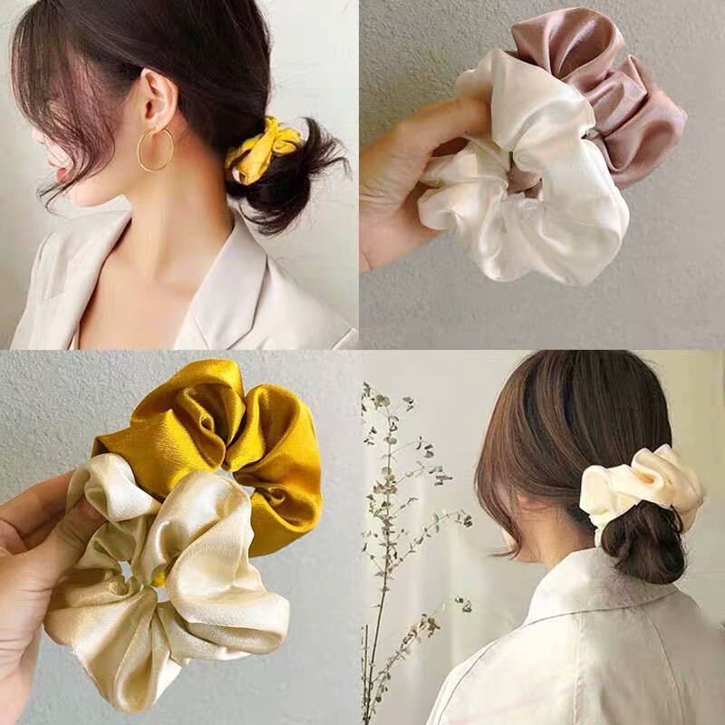 Combo 3 dây buộc tóc Scrunchies phi bóng lụa satin trơn giá sỉ