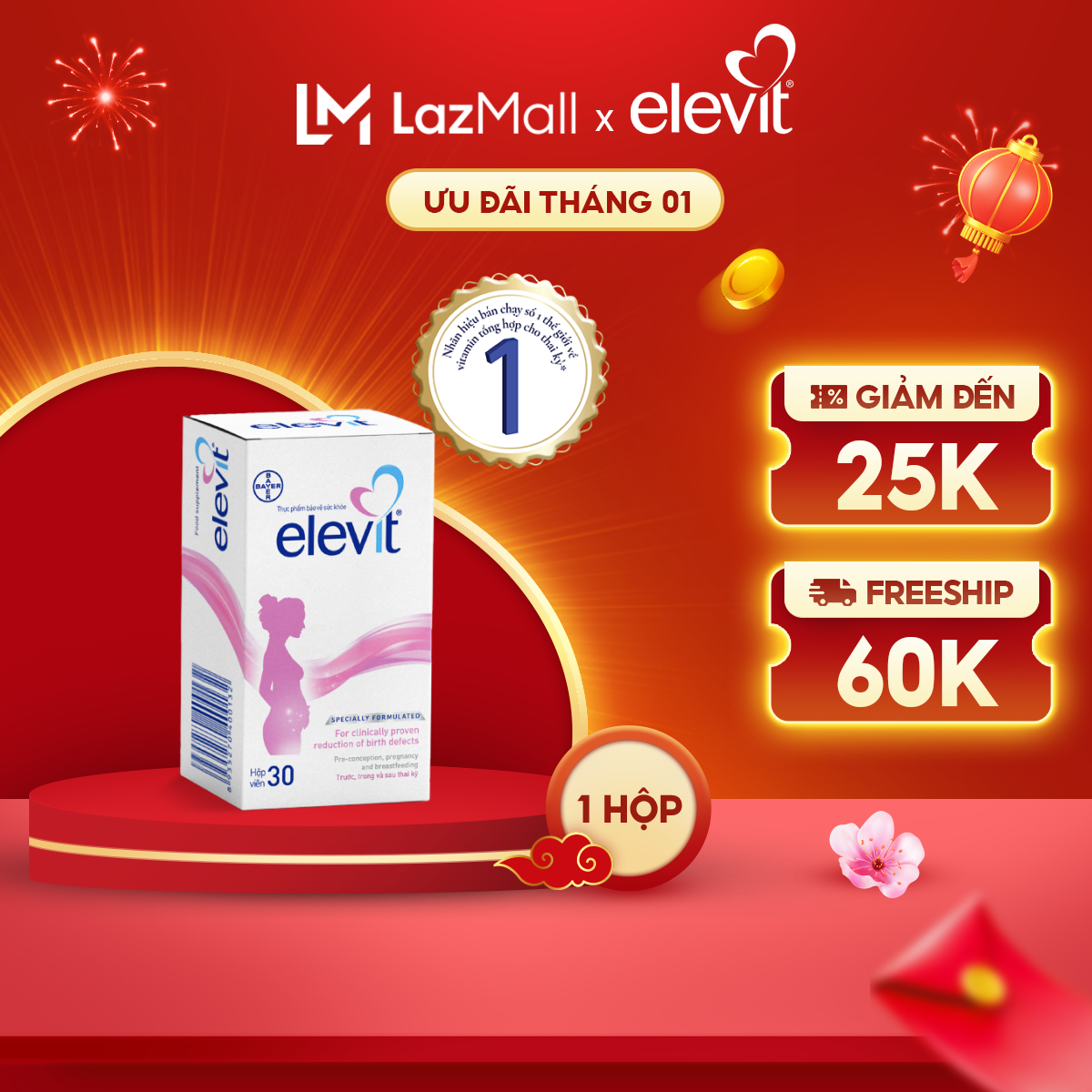 Vitamin Bầu Tổng Hợp Elevit Cho Phụ Nữ Trước Trong và Sau Thai Kỳ 30 Viên