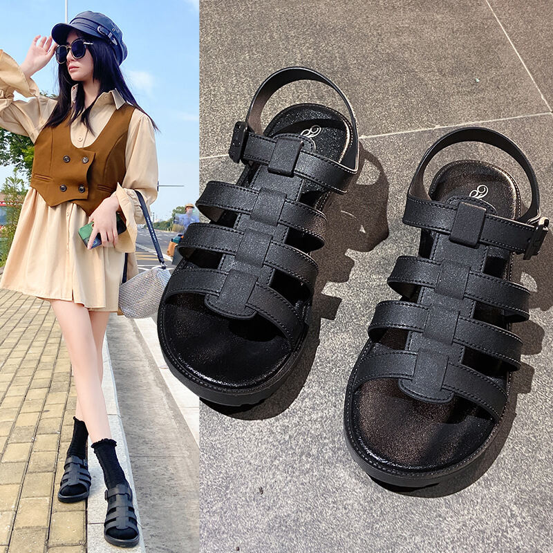 Giày Sandal Đế Bằng Phong Cách La Mã Cho Nữ Mùa Hè 2021 Giày Cao Gót Đơn Giản Phong Cách Hàn Quốc Harajuku Giày Lười Cổ Điển