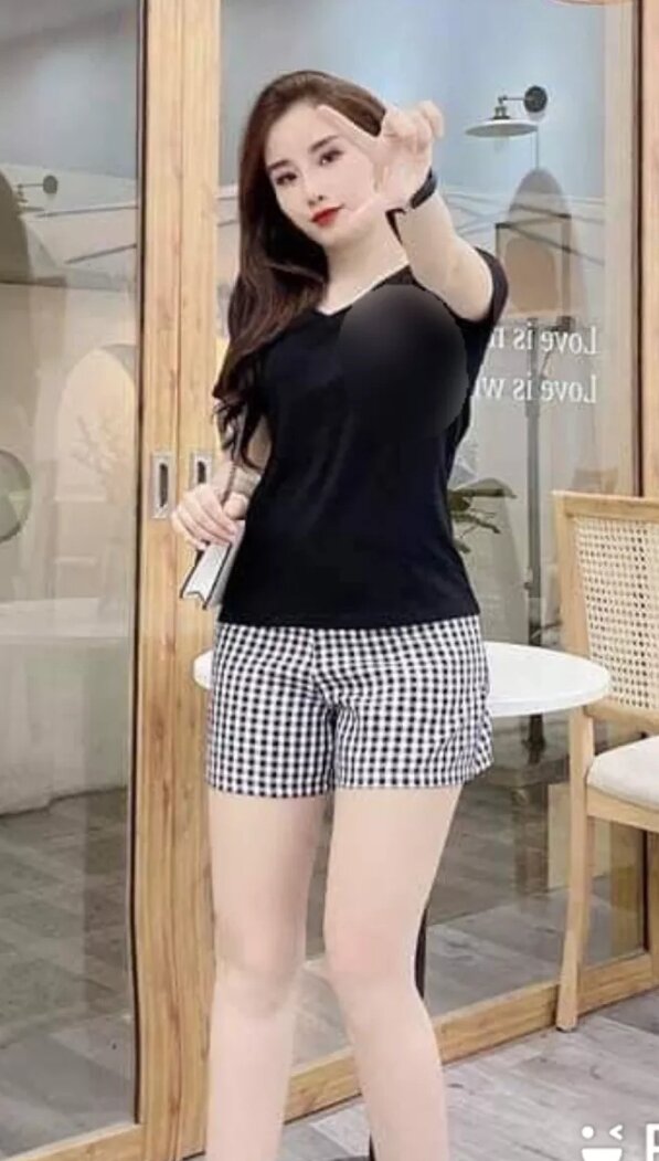 Set áo thun cổ tim và quần short size L, XL ( từ 42kg-60kg)