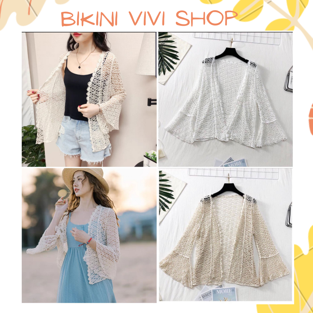 Áo choàng đi biển, áo khoác ren hạt gạo Quảng Châu 2 màu trắng, kem Vivi Shop [Hàng sẵn có]