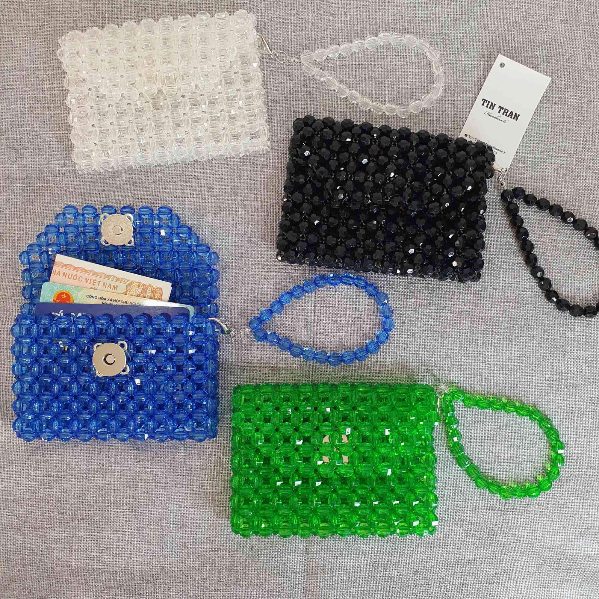 Ví cầm tay mini, ví handmade kết hạt phale nhựa, ví đựng thẻ kết hạt cườm
