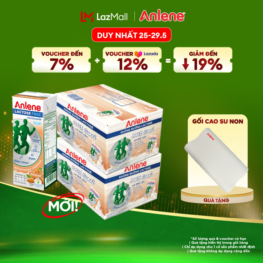 Combo 2 Thùng 36 hộp sữa Anlene không đường Lactose vị hạnh nhân 180ml