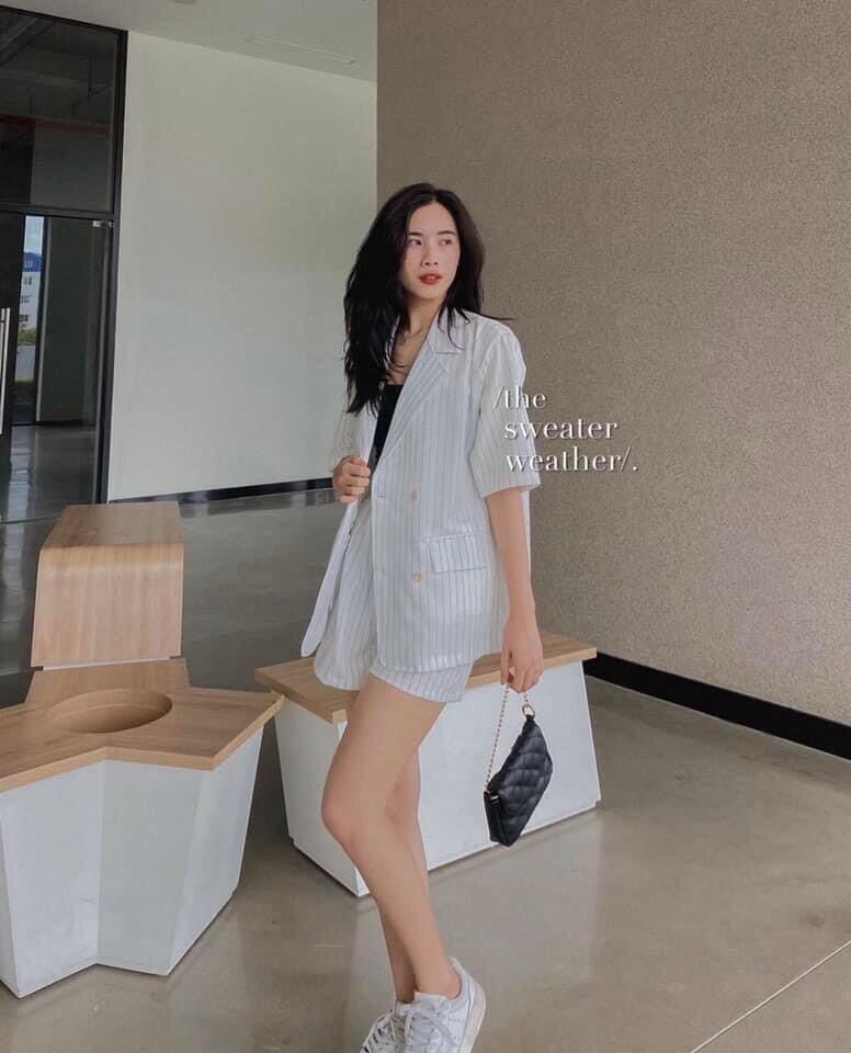 [HCM]SET ÁO VEST KẺ SỌC  + SHORT