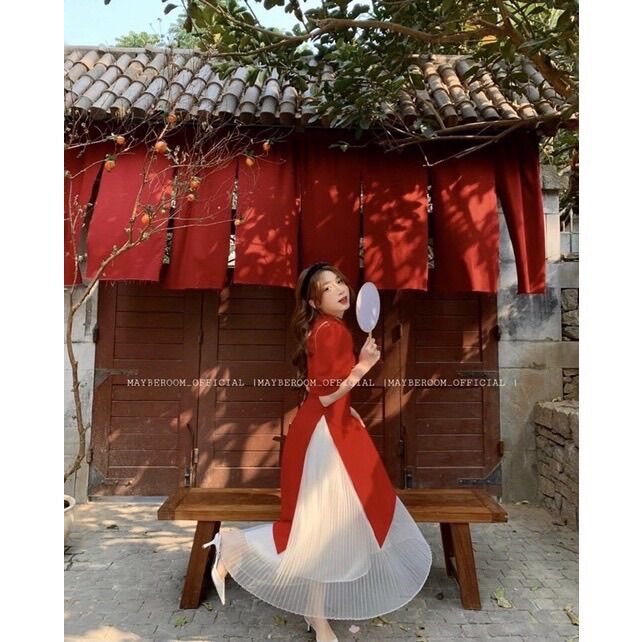 (SHOP BIGSIZE NỮ 50KG ĐẾN 90KG) set áo dài kèm chân váy
