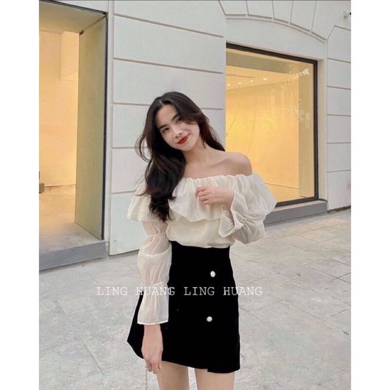Áo trễ vai tay phồng xinh xắn