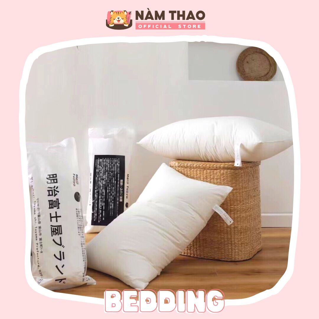 Ruột gối Meiji Fujia Nhập Khẩu • Ruột bông gòn tự nhiên J60 kháng khuẩn • Vỏ bọc cotton 100% • Chuyên gia cải thiện đau mỏi vai gáy