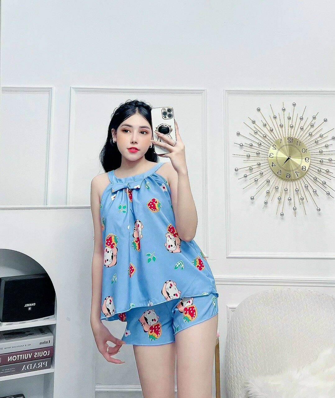 Đồ bộ nữ mặc nhà lụa hàn gợi cảm - m49