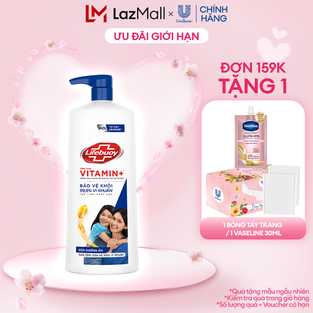 Sữa tắm Lifebuoy 1kg Chăm sóc da dưỡng ẩm mềm mịn giúp bảo vệ khỏi 99.9% vi khuẩn và ngăn ngừa vi khuẩn lây lan trên da