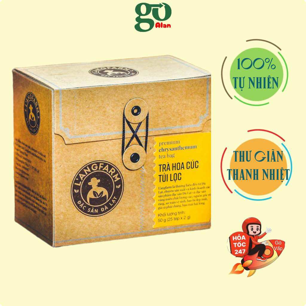 [HCM]Trà hoa cúc túi lọc giúp thanh nhiệt, trợ tiêu hoá, giải độc, mát gan, sáng mắt, tăng cường miễn dịch, trà hoa cúc  cao cấp Langfarm giá rẻ Bảo (25 túi/ hộp)  Đà Lạt