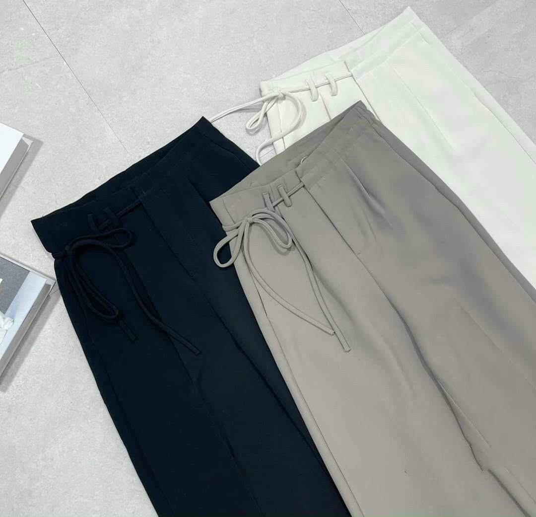Quần suông ống rộng cột dây nơ MIE culottes chất ruby cao cấp