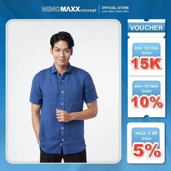 Ninomaxx áo sơ mi linen basic nam tay ngắn 2203043