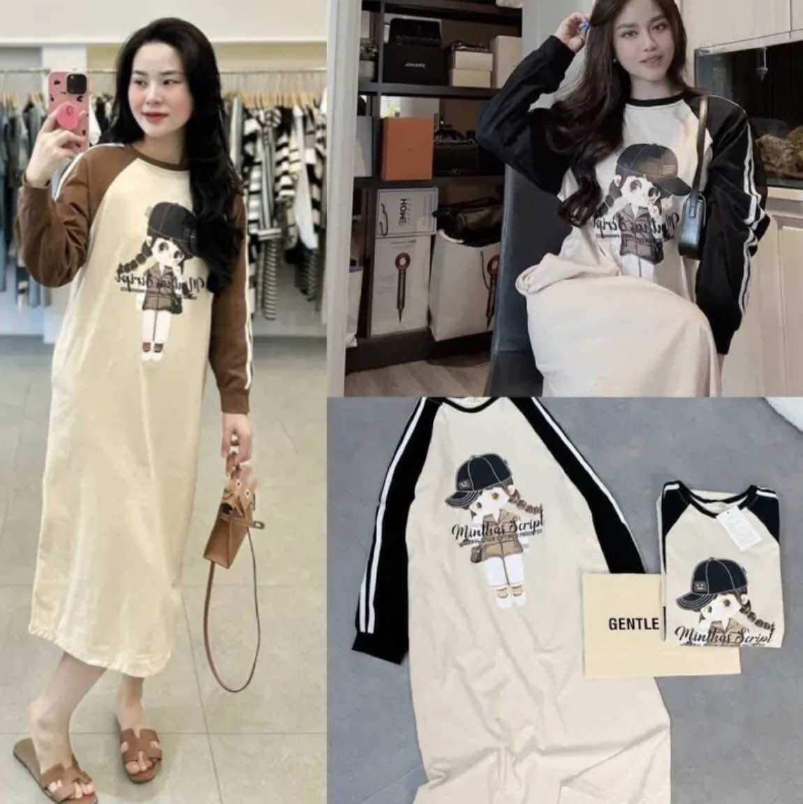 Đầm bầu nỉ thu đông dài tay dày dăn thời trang