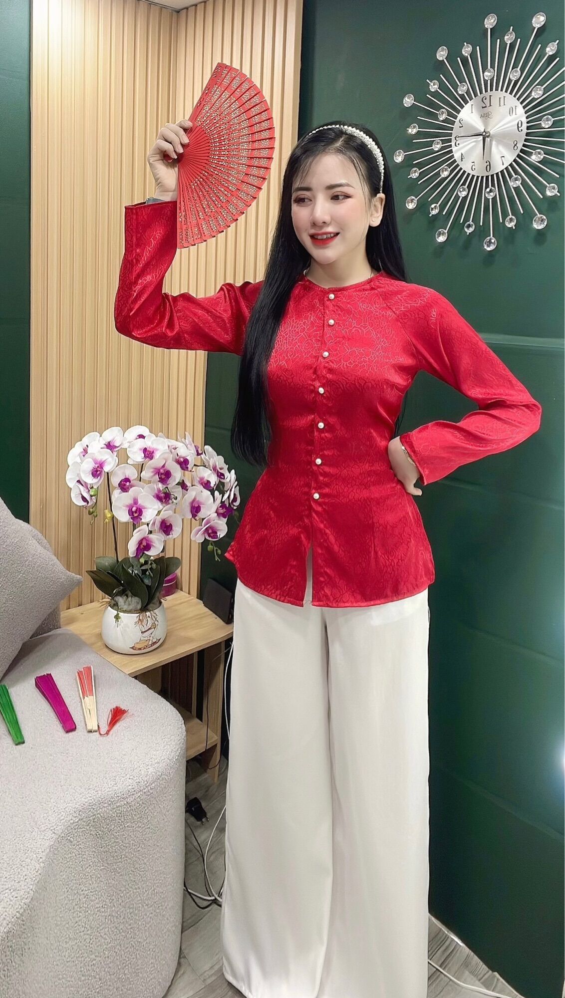 Bộ Bà ba đi chùa đẹp gấm xước