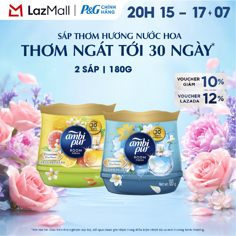 Combo 2 Sáp Thơm AMBI PUR Khử Mùi Khó Chịu Hương Cam Quýt/ Đại Dương Hộp 180G