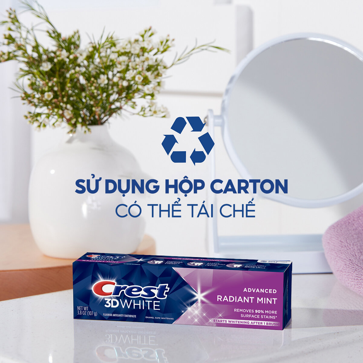 Kem Đánh Răng CREST Nhập Khẩu Mỹ 3D White Radiant Mint/ Advanced Charcoal Tuýp 93G