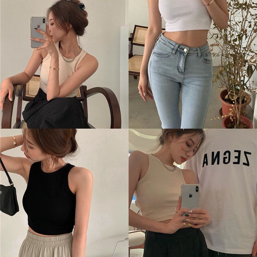 Áo croptop ba lỗ body kiểu dáng basic chất liệu len tăm