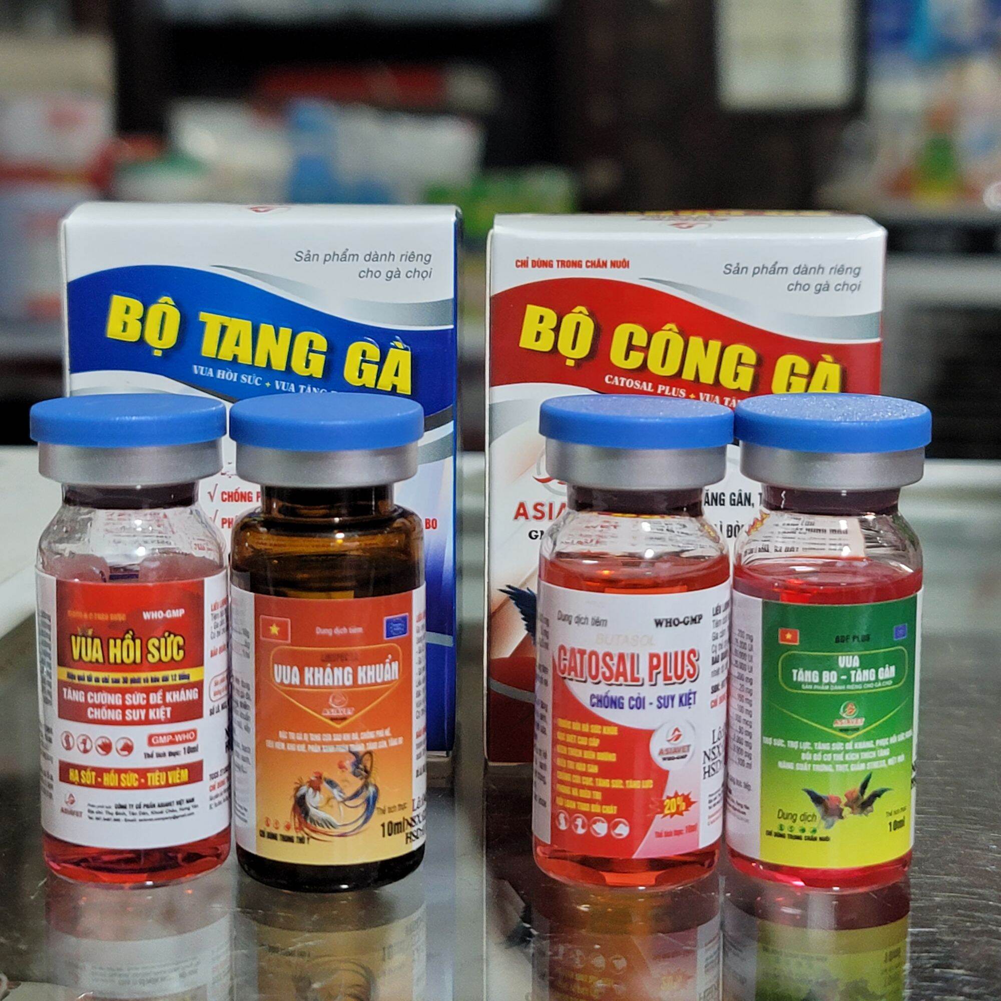 Com bô 4 lọ công và tang gà đá gồm vua kháng khuẩn, tăng bo tăng gân, catosal plus, hồi sức cấp tốc 