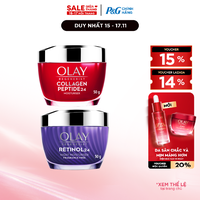 Combo Kem Dưỡng Ban Ngày OLAY COLLAGEN Peptide 24 Căng Mướt, Sáng Khỏe & Phục Hồi Dấu Hiệu Lão Hóa Hũ 50G + Kem Dưỡng Ban Đêm OLAY RETINOL24 Giúp Giữ Nét Tươi Trẻ Cho Da & Mờ Nếp Nhăn Hũ 50G