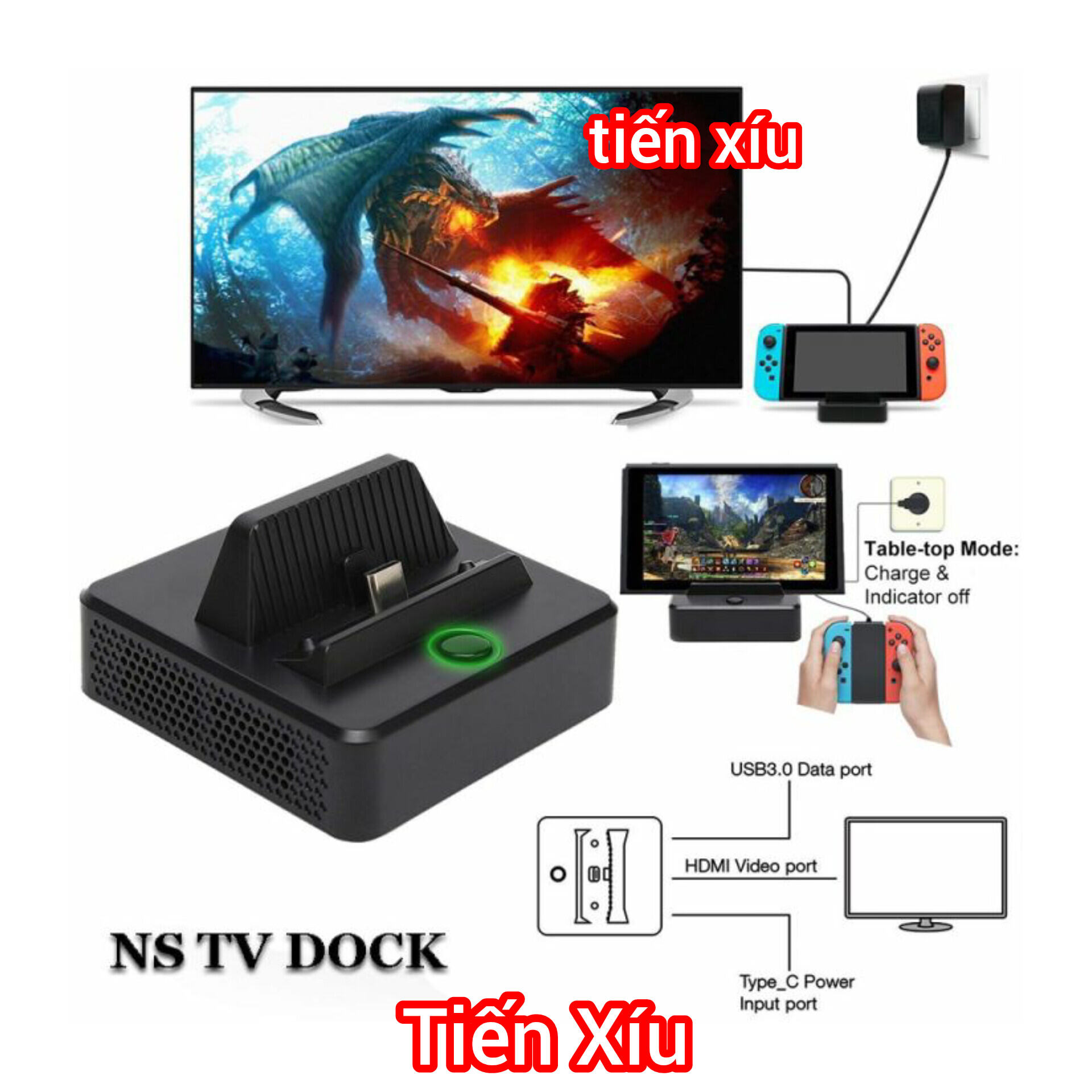 dock xuất hình nintendo switch Oled V1 V2 chính hãng Dobe mini đế xuất hình Nintendo Switch Oled V1 V2 hãng Dobe nhỏ gọn video output