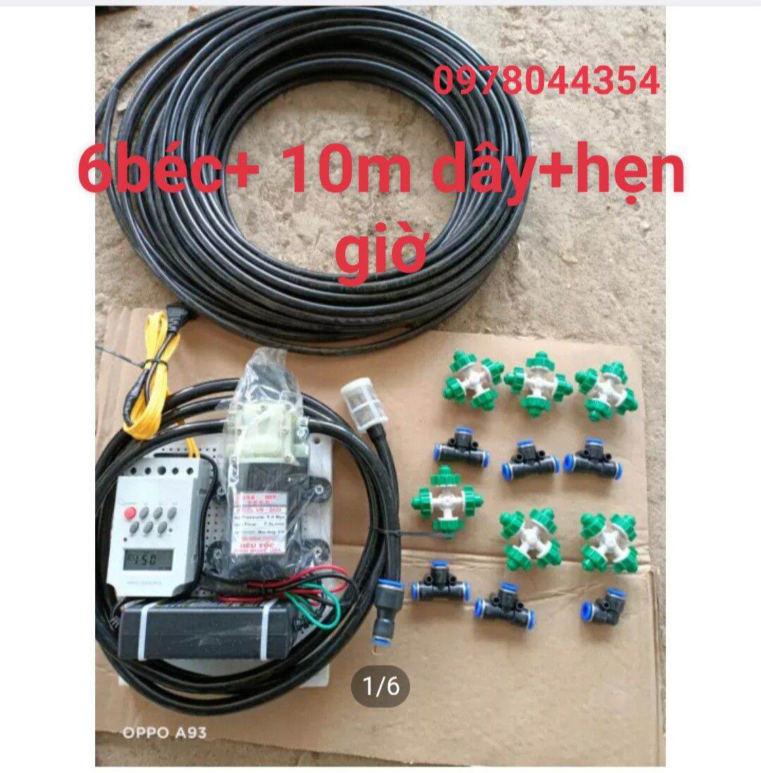 Bộ phun sương tự động (hẹn giờ, smart wifi) bơm đơn USA 6 béc 4 cửa 10m dây cho giàn lan 10  đến12m2