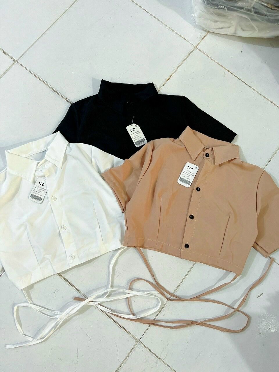 Áo sơ mi croptop kèm dây buộc eo cá tính